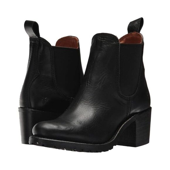 Frye Sabrina Boot Women's US 8.5 Black Leather Ankle Block Heel Chelsea ZPO2583 - Picture 1 of 12